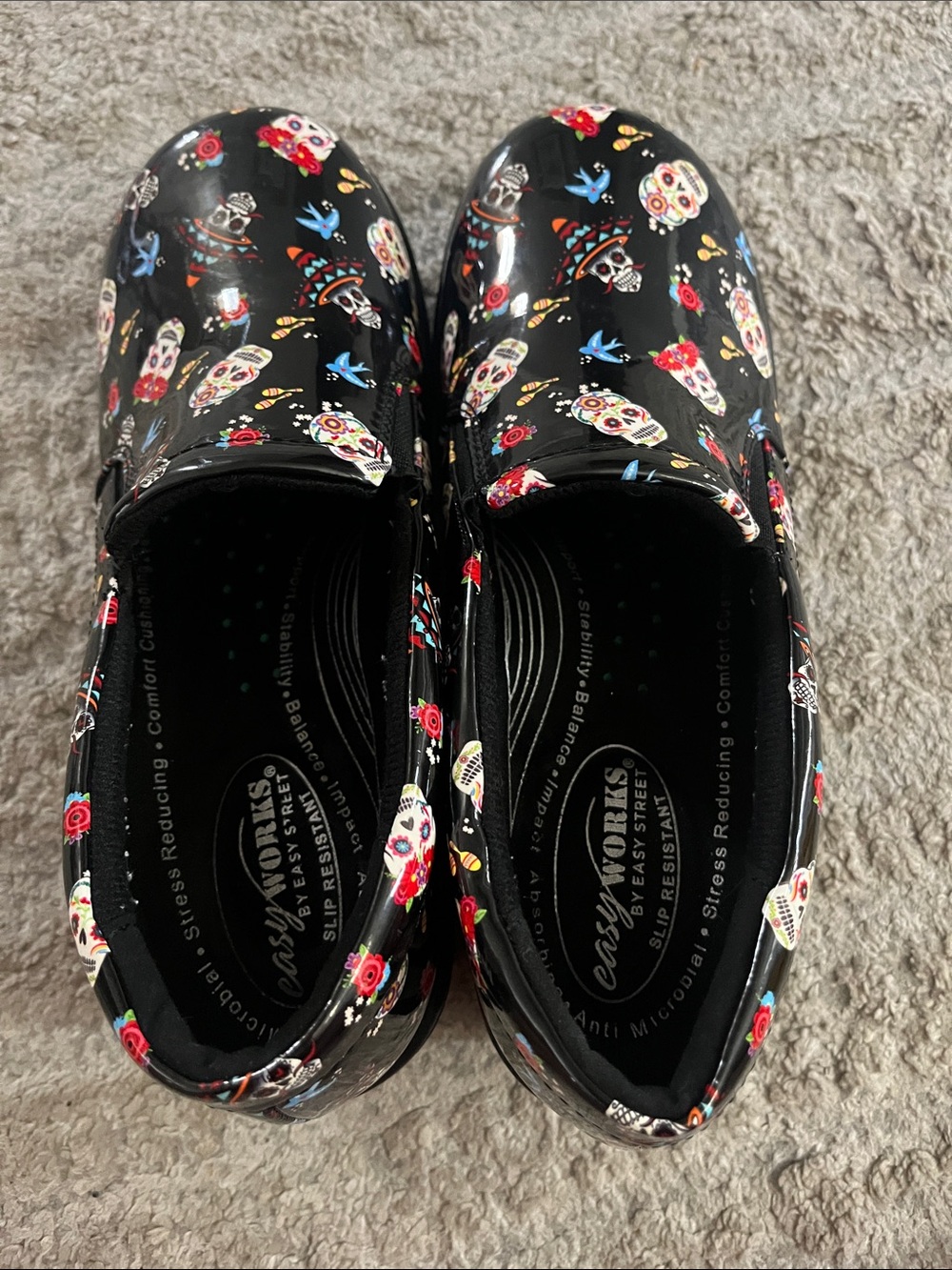 EasyWorks Black Slip-On Happy Skulls Day of the Dead Professional Clog 7.5W - Picture 11 of 11